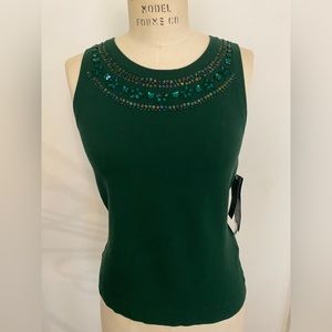 Nine West sleeveless green embellished sweater size small NWT